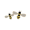 Detail of bee brooch with yellow enamel belly and wings set with clear cubic zirconia - Gold Enamel Bee Set (K1085-GO)