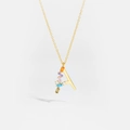S925 sterling silver gold necklace with letter A pendant and colorful gemstones - 925 Silver / Letter A