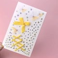 Delicate yellow ribbon bow with 3D white butterfly stickers and colorful face rhinestones - Yellow Bow Jewels (BJA-667)