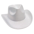 Gros plan sur la texture pailletée argentée du chapeau de cowboy avec large bord brillant - Taille unique / Blanc (Argent Métallique)