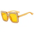 Sparkly yellow glitter square sunglasses with rhinestones and yellow tinted lenses - Light Orange Frame Yellow Lens