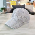 Breathable white lace baseball cap with sparkling silver sequins for summer sun protection - White