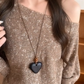 Collier rétro avec pendentif cœur en pierre noire mate et cordon marron - 47# Collier-Noir