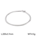 Bracciale a catena cubana in acciaio inossidabile argento, lunghezza 200mm e larghezza 3,7mm - Stile Acciaio 3.7mm (KB138278-Z)