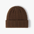 Gorro de punto de ochos marrón oscuro con dobladillo grueso de estilo clásico minimalista - Talla Única(Ajustable) / Caramelo