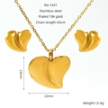 Detailed specs of 18K gold plated stainless steel heart necklace and earring jewelry set - 3D Heart Textured Style (ZS1541G)