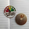 Black social battery enamel pin showing dashboard gauges with sliding pointer - Dashboard Round