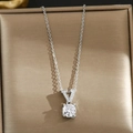 Elegant silver-tone necklace with a V-shaped pavé bail and a round sparkling zircon pendant - 72#XL1997-53