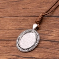 Antique silver oval pendant tray with brown PU braided cord for DIY jewelry making - Braided Rope Border Oval Style