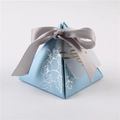 Sky blue pyramid wedding favor box with silver floral patterns and Love tag accessory - Large (8.5x8.5x9cm) / Fog Blue