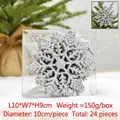 Pack de 24 copos de nieve plateados de 10cm con purpurina para decoración navideña casera - 24 unidades/caja (10cm) / Plateado