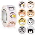 Roll of 8 cute cartoon cat Thank You stickers for food packaging and baking labels - Style 14-Black and White Cats