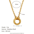 Detailed size chart of 18K gold plated stainless steel O-chain necklace with dimensions - Small O-Chain Spring Clasp DIY Necklace-Gold
