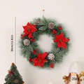 30cm Christmas wreath with red poinsettia, pine cones and berries for door decor - 3 Small Flowers / 30cm / No Light