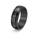 Men's black titanium steel spinner ring with honeycomb hammered texture and brushed finish - US 6 / Black