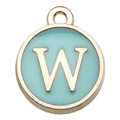 Light blue enamel round letter W pendant with gold metal frame for DIY jewelry - Double-Sided Letter W / 1 Piece (12x14mm) / Green
