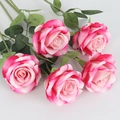 Bouquet of five artificial roses in pink and white gradient on a white background - Large Velvet Light Pink