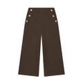 Chic dark brown wide leg trousers with decorative gold buttons and a high waist design - XS / Camel