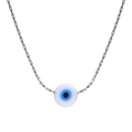 Collana in argento con ciondolo occhio del male blu e catena a maglie sottili - Color Acciaio