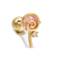 Lollipop stud earring with pink zircon and gold finish, featuring a secure ball screw back - Lollipop / Gold