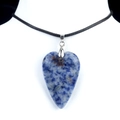 Blue and white heart-shaped natural stone pendant with adjustable black cord necklace - Blue Spot Stone