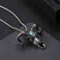 Gothic goat skull necklace with turquoise stone inlay on a silver metal pendant - Goat Head