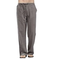 Detail of grey men's linen pants showing elastic waist with drawstring and side pockets - S / Dark Gray
