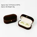 Brown velvet double ring box with gold buckle, showing open and closed views - Double Ring Box / 7.5*4*3.5cm / Dark Coffee