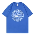 Blaues Alligator Alcatraz T-Shirt aus Baumwolle mit weißem Rundprint für Damen und Herren - S / Königsblau 317
