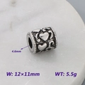 Antique silver heart embossed barrel bead for bracelets, 12x11mm DIY jewelry component - Heart Relief Style (KLJ9072-KJX)