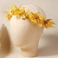 Floral headband with yellow flowers, fern leaves and beige berries for vacation - Yellow Series Style (HS-J7190Y)