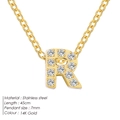 Letter R hip hop pendant necklace in 14K gold plated stainless steel with clear zircons - Letter R / Gold