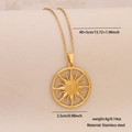 Golden stainless steel sun pendant necklace with 40+5cm chain and 2.5cm charm - 4# Gold Sun Relief (2.5cm)