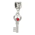 Détail du pendentif clé en forme de cœur argenté avec cristal rouge pour bracelet DIY - 03-Clé & Nœud