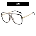 Modern square pilot sunglasses C9 featuring black gradient frames and gold metal temples - Transparent Gray Clear Lens