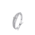 Anello doppio in argento sterling S925 con croce scintillante su sfondo bianco - US 5 / Bordo del Grano della Croce(RHR1095)