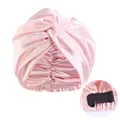 Gorro de dormir de satén rosa con hebilla elástica ajustable y diseño de nudo trenzado - Blanco