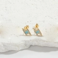 Lightning bolt stud earring with light blue enamel and white zircons in gold finish - Lightning Stud Earrings / Blue Lightning