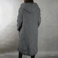 Dark grey chunky knit hooded cardigan with long silhouette and cozy oversized fit - 3XL / Dark Gray