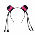 Halloween black headband with round ears and four long braided wig pigtails for kids - Wig Braids