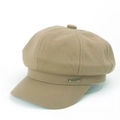 Detail of khaki wool newsboy cap showing texture and metal logo tag decoration - M (56-58cm) / Khaki
