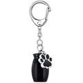 Detail of black cylinder pet cremation urn keychain with silver paw print charm - Black Urn Keychain 25*16mm