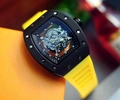 Skeleton tonneau watch with black case and vibrant yellow rubber strap for men and women - Black Case Yellow Strap