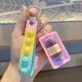 Rainbow pop-it fidget toy keychain with colorful rectangular block pendant and silicone strap - Rainbow Sandwich