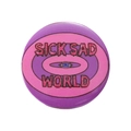Round pink and purple tinplate badge with blue eye and Sick Sad World text - Pink Purple Eye