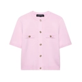 Pink short sleeve knit cardigan with contrast trim and decorative gold buttons - Pink
