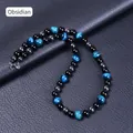 Men's beaded necklace with blue tiger eye, black obsidian and hematite beads - Blue Tiger Eye + Hematite + Obsidian