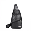 Schwarze Herren Brusttasche aus PU-Leder mit Litschi-Struktur und drei Reißverschlüssen - 922 Schwarz