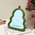Miroir de maquillage en forme de sapin de Noël vert crème avec boule rouge et texte - Miroir de Noël Vert