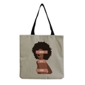 Detail of canvas tote bag showing linen texture and More Self Love portrait print - Afro Lady Illustration-MORE SELF LOVE